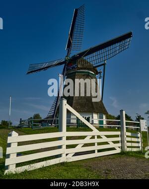 Ancien moulin à vent dans le champ des pays-Bas Banque D'Images
