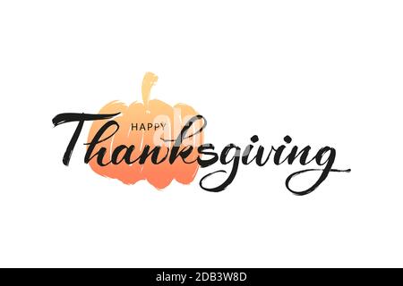 Inscription à la calligraphie de Thanksgiving. Lettrage à la main, vierge, adapté aux cartes de vœux, aux messages d'accueil et aux titres. Design minimaliste avec citrouille. Illustration de Vecteur