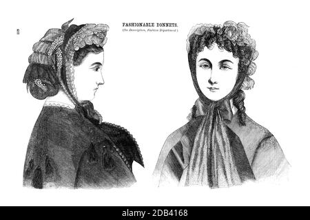 Des bonnets à la mode 1864 de Godey's Lady's Book and Magazine, décembre 1864, Volume LXIX, (Volume 69), Philadelphie, Louis A. Godey, Sarah Josepha Hale, Banque D'Images