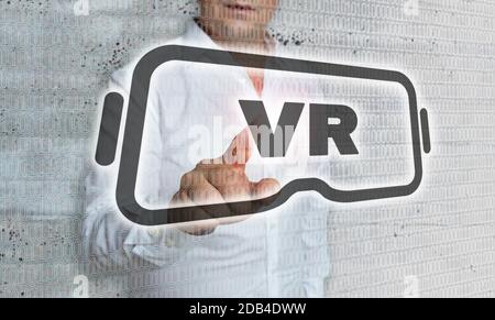 L'icône de réalité virtuelle avec matrix et businessman concept. Banque D'Images