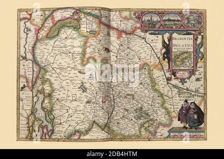 'Le duché de Brabant était une région historique dans les pays Bas. Son territoire se composait essentiellement des trois provinces belges modernes du Brabant flamand, du Brabant wallon et d'Anvers, de la région de Bruxelles-capitale et de la majeure partie de la province hollandaise actuelle du Brabant Nord. Le drapeau de Belgique est basé sur les couleurs des armoiries de Brabant : noir, jaune et rouge. À l'époque romaine, le territoire était situé dans les provinces romaines de Belgica et de Germania inférieur et habité par les Belges, d'origine à la fois celtique et germanique. À la fin de la période romaine, ils ont été conquêtes Banque D'Images