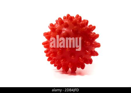 Jouet de chien de boule rouge pour ronger isolé sur un fond blanc. Banque D'Images