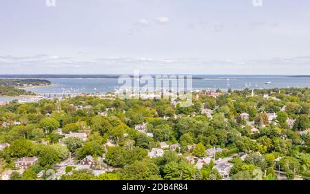 Vue aérienne de Sag Harbor, NY Banque D'Images