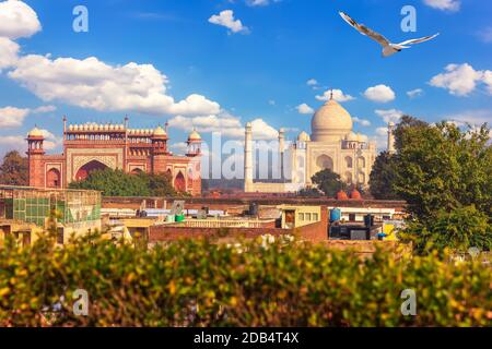 Complexe Taj Mahal, vue depuis le toit d'Agra, Inde. Banque D'Images