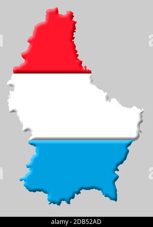 Carte 3D du Luxembourg avec couleurs du drapeau national Banque D'Images