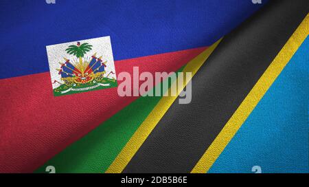 Haïti et Tanzanie deux drapeaux tissu textile, texture de tissu Banque D'Images