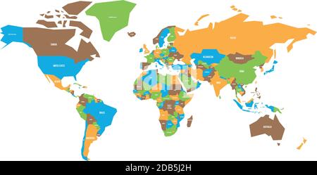 Carte colorée du monde. Carte vectorielle simplifiée avec libellés de pays. Illustration de Vecteur