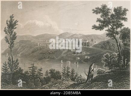 Antique c1830 gravure, Military School West point NY. L'Académie militaire des États-Unis (USMA) est une académie de service fédéral de quatre ans à West point, New York. SOURCE : GRAVURE ORIGINALE Banque D'Images