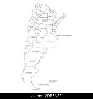 Carte politique de l'Argentine. Divisions administratives - provinces. Carte vectorielle noire simple avec étiquettes. Illustration de Vecteur