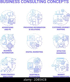 Ensemble d'icônes de concept de conseil d'entreprise Illustration de Vecteur