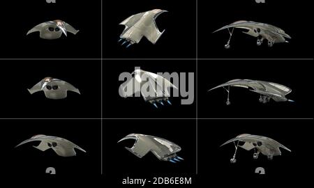 3D Illustration d'un avion de chasse futuriste sous plusieurs angles, pour les arrière-plans d'avions de science-fiction ou militaires, avec le chemin d'écrêtage inclus Banque D'Images