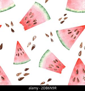 Motif coloré sans coutures avec tranches de pastèque. Illustration du dessin manuel Banque D'Images