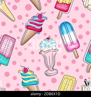 illustration crème glacée motif de fond rose. Joli motif sans coutures pour les vacances d'été Banque D'Images