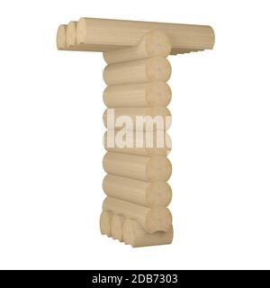 Lettre T de bois de placage laminé isolé sur blanc. rendu 3d Banque D'Images