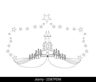 livre de coloriage du château de conte de fées - illustration de caniche isolée Banque D'Images