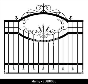 Esquisse de portes forgées. Forgeage artistique. Porte en fer. Illustration vectorielle isolée sur fond blanc. Extérieur. Porte de jardin. Banque D'Images