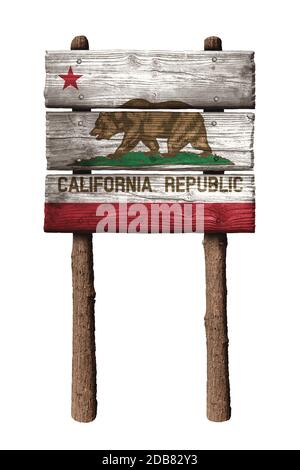 Drapeau de la République de Californie sur des planches signe isolé sur fond blanc Banque D'Images