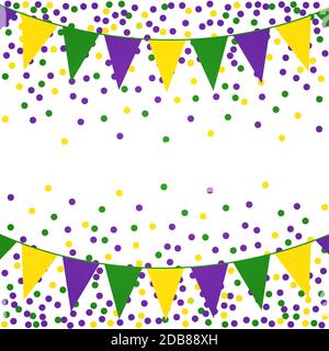 Arrière-plan de Mardi Gras avec des perles et des drapeaux. Vector illustration Banque D'Images