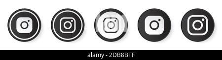 Collection de boutons noirs en forme de cercle Instagram avec logo blanc. Icônes de réseaux sociaux avec design moderne pour fond blanc. Modèle rond 3D Illustration de Vecteur