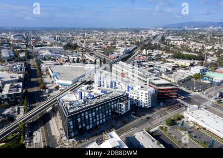 Vue aérienne du centre-ville de Culver City, Californie Banque D'Images