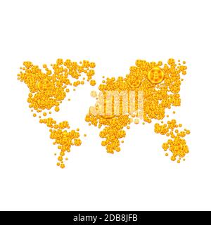 Icône de blockchain de concept vectoriel avec carte globale. Illustration de Vecteur