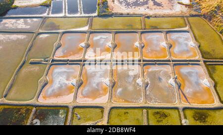 Vue aérienne des marais salants de Guérande, Loire-Atlantique, France Banque D'Images