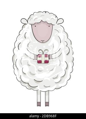 Brebis de Noël avec cadeau. Illustration de Vecteur