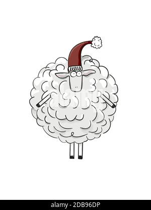 Brebis de Noël à capuchon rouge. Illustration de Vecteur