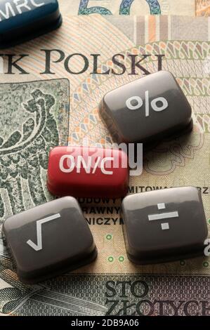 Touches de calcul de la devise polonaise Banque D'Images