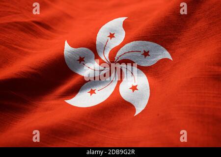 Gros plan du talon et Hong Kong, Hong Kong Drapeau Flag Blowing in Wind Banque D'Images