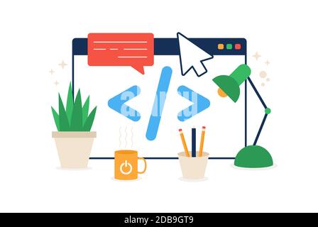 code dans l'icône du navigateur. Élément de l'icône de cyber-sécurité pour le concept mobile et les applications Web. Le code de couleur de l'icône du navigateur peut être utilisé pour le Web et le mob Illustration de Vecteur