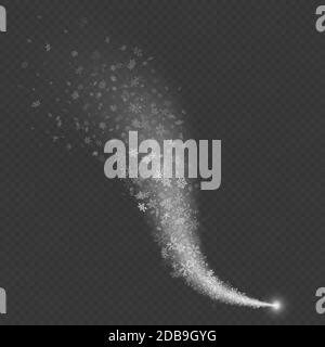 Les étoiles à effet de trace de lumière éclaboussent avec des flocons de neige isolés sur fond transparent. Un jet de neige givré étincelant. Fichier vectoriel EPS 10 Banque D'Images