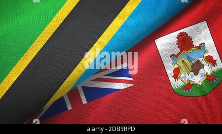 Tanzanie et Bermudes deux drapeaux tissu textile, texture de tissu Banque D'Images