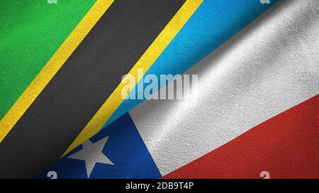 Tanzanie et Chili deux drapeaux tissu textile, texture de tissu Banque D'Images