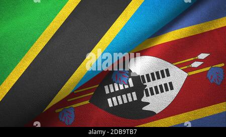 Tanzanie et eSwatini Swaziland deux drapeaux tissu textile Banque D'Images