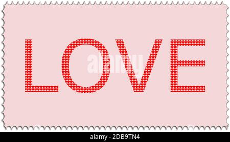 L'amour écrit avec des coeurs rouges sur fond rose - illustration Banque D'Images