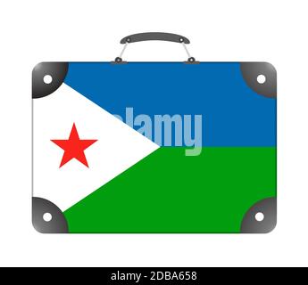 Drapeau national de Djibouti sous forme de valise de voyage sur fond blanc - illustration Banque D'Images