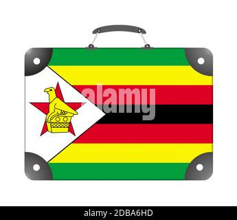 Drapeau du Zimbabwe sous forme de valise de voyage sur fond blanc - illustration Banque D'Images