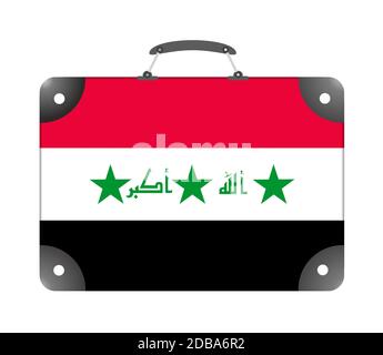 Drapeau national de l'Iraq sous forme de valise de voyage sur fond blanc - illustration Banque D'Images