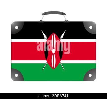 Drapeau du Kenya sous forme de valise de voyage sur fond blanc - illustration Banque D'Images