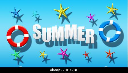 Des vacances d'été à la piscine avec Plongée Masque, palmes et d'étoiles flottant sur une surface de l'eau bleue Banque D'Images