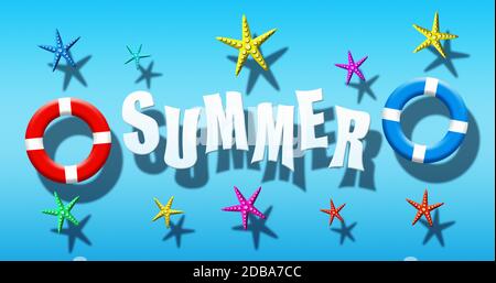 Des vacances d'été à la piscine avec Plongée Masque, palmes et d'étoiles flottant sur une surface de l'eau bleue Banque D'Images