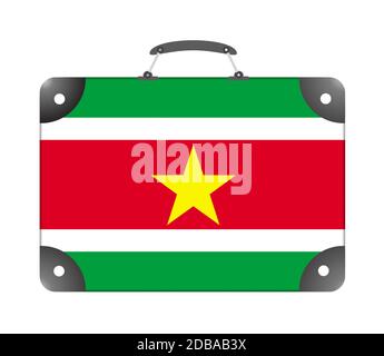 Drapeau du Suriname sous forme de valise de voyage sur fond blanc - illustration Banque D'Images