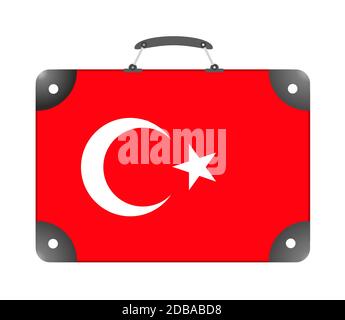 Drapeau de la Turquie sous forme de valise de voyage sur un arrière-plan blanc - illustration Banque D'Images