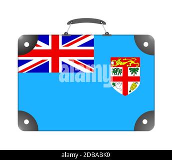 Drapeau national des Fidji sous forme de valise de voyage sur fond blanc - illustration Banque D'Images