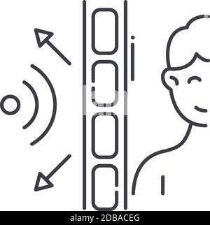 Icône d'isolation de mur sonore, illustration isolée linéaire, vecteur de ligne mince, signe de conception Web, symbole de concept de contour avec contour modifiable sur blanc Illustration de Vecteur