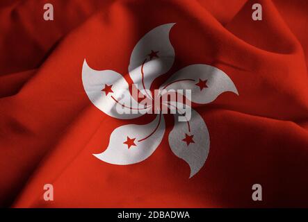 Gros plan du talon et Hong Kong, Hong Kong Drapeau Flag Blowing in Wind Banque D'Images