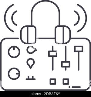 Icône de producteur de son, illustration isolée linéaire, vecteur ligne mince, signe de conception Web, symbole de concept de contour avec contour modifiable sur fond blanc. Illustration de Vecteur