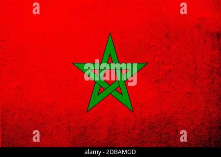 Le drapeau national du Royaume du Maroc. Fond Grunge Banque D'Images