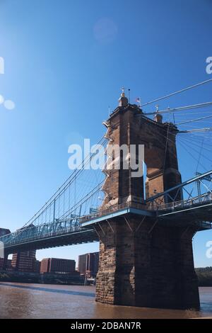 Pont suspendu John A. Roebling, Cincinnati (Ohio) et Covington (Kentucky) (États-Unis) Banque D'Images